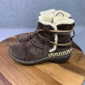 UGG Boots Women 7 Cove Leather Suede Sheep Skin Line Strappy Moccasin 5178 Brown